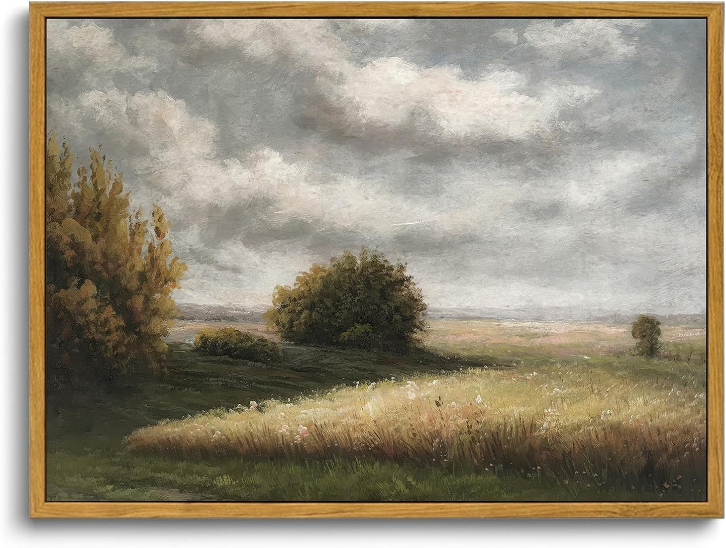 Framed Canvas Wall Art,Vintage Decor,Landscape Nature Country Wildflower Paintings Farmhouse Pictures Modern Artwork Rustic Fall Flower Prints Cottagecore Office Living Room Bedroom Bathroom
