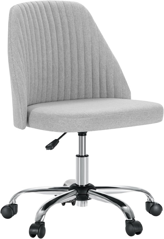 Office Chair, Comfy Desk Chair Rolling Vanity Swivel Task Chairs with Wheels, Wide Seating Armless Height Adjustable Computer Chairs for Home,Bedroom,Student,Adults, Classic Grey