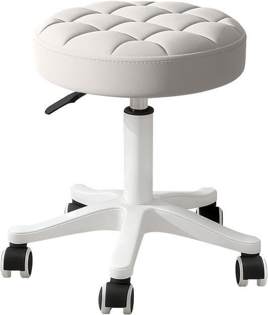 Small PU Leather Round Stool Chair Armless Comfy Rolling Medical Salon Stools with Wheels Height-Adjustable for Tattoo Salon Work Home, Office Chair