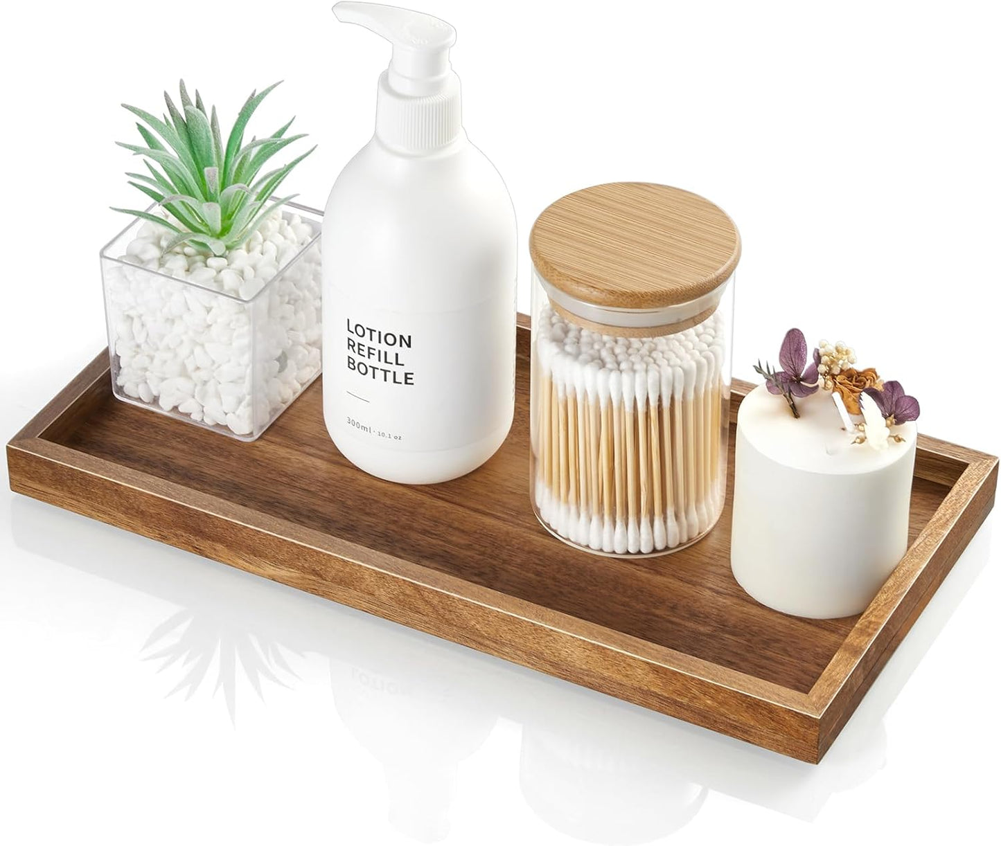 11.7" Bathroom Vanity Tray for Counter - Acacia Wood Decorative Tray for Toilet Tank Makeup Perfume Jewelry Catchall Coffee Table - Wooden Kitchen Countertop Organizer for Soap Dispenser