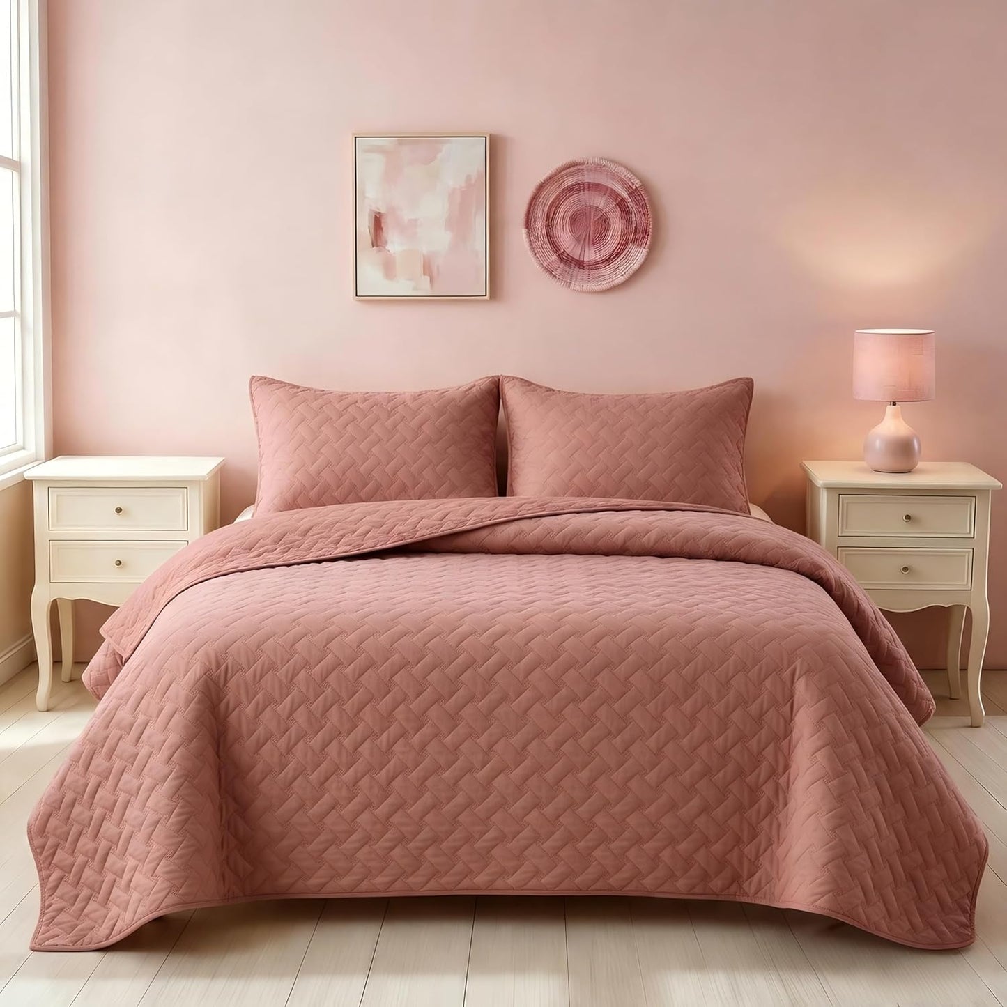 Quilts Queen Size - Grey Bedspreads Queen Size with Basket Weave Pattern, Soft Quilt Bedding Set, Lightweight Comforter Set Coverlet for All Seasons with 2 Pillow Shams (90" x 96") | Skin-Friendly Soft, All-Season Comfort, Breathable