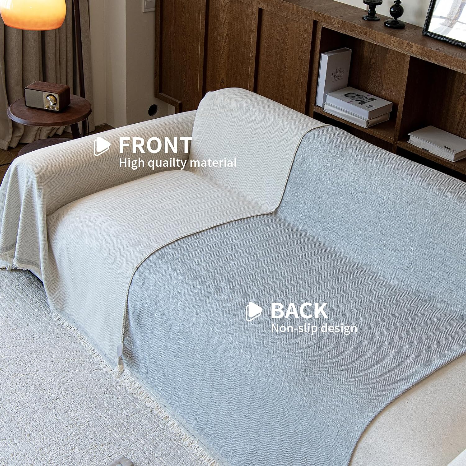 Couch Covers for Dogs 3 Cushion, Loveseat Slipcovers Washable, Pet L Shape Sectional Protector, Boho Sofa Blanket Cover, Herringbone Chenille, Cream, 71"x118"