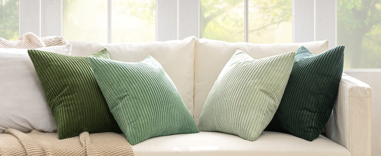 Boho Farmhouse Sage Green Throw Pillow Covers 18x18 Inch Set of 4 Mordern Nordic Cushion Covers Soft Corduroy Spring Home Decor for Couch Bed Sofa Living Room Forest Green
