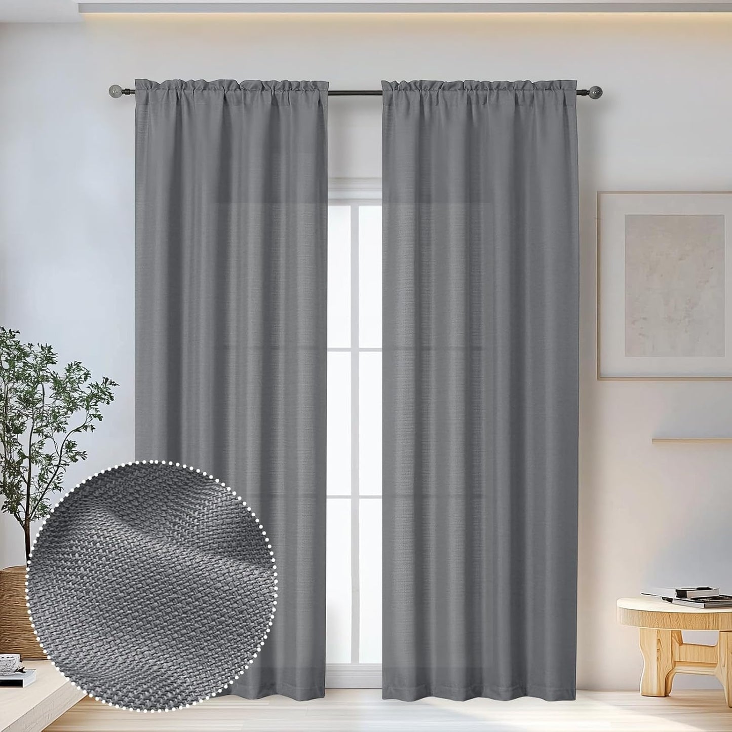 Black Curtains 63 Inch Length 2 Panels Set for Living Room Bedroom, Light Filtering Faux Linen Textured Soft Window Curtain, Airy Soft Rod Pocket cortinas para cuarto, 40Wx63L Inches, 2 Pcs