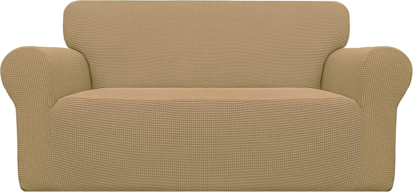 Stretch Sofa Slipcover 1-Piece Sofa Cover Furniture Protector Couch Soft with Elastic Bottom for Kids, Polyester Spandex Jacquard Fabric Small Checks (Sofa, Dark Gray)