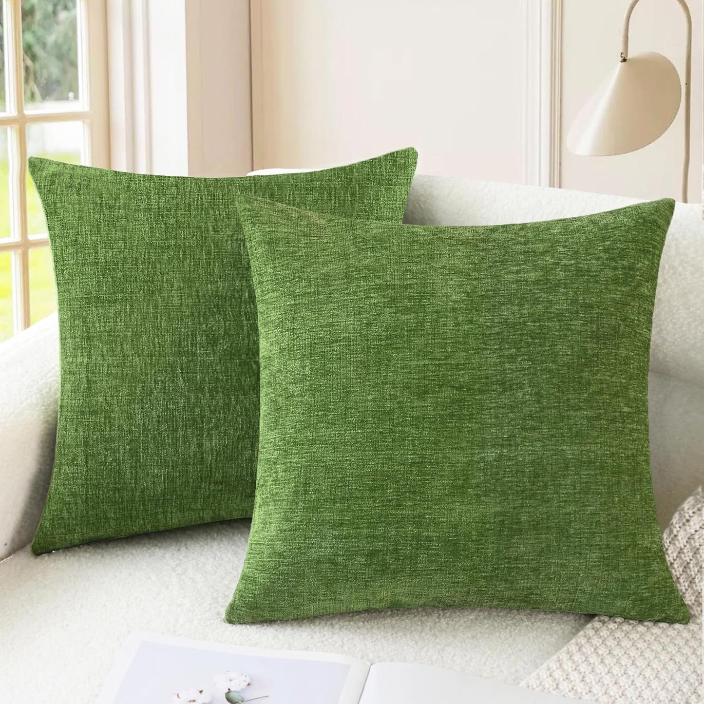 CaliTime Throw Pillow Covers Decorative 18 X 18 Inches Pack of 2 Cozy Chenille Cushion Cases for Couch Sofa Bed Living Room Home Navy Blue